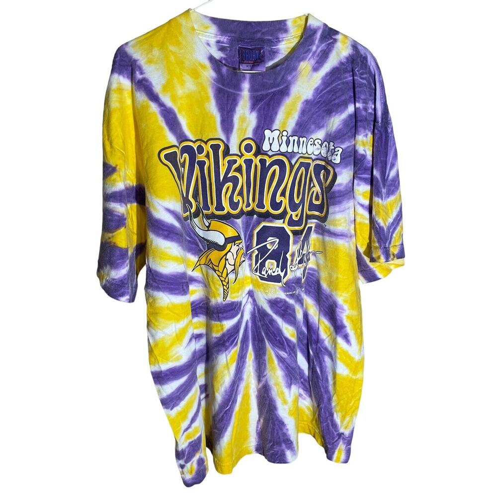 VINTAGE 1999 MINNESOTA VIKINGS RANDY MOSS #84 TIE DYE T-SHIRT XL Distressed